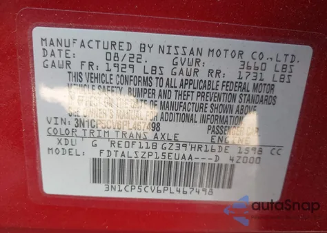 2023 Nissan Kicks Sv Xtronic Cvt from USA, damaged, VIN 3N1CP5CV6PL467498